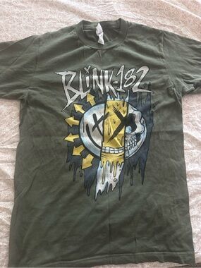 Tultex Olive Green Blink-182 Drip Skull Graphic Tee